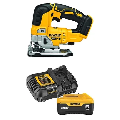 DeWalt DCS334BWDCB206C, bundle: 20V MAX XR Lithium-Ion Cordless Brushless Jigsaw with 6.0 Ah Battery Pack and Charger Kit