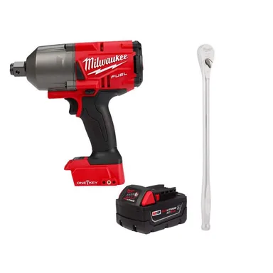 Milwaukee 2864-20-48-11-1850R-48-22-9050, bundle: M18 FUEL ONE-KEY 18V Lith-Ion Brushless Cordless 3/4 in. Impact Wrench w/ 5.0 Ah Battery & Extended Ratchet