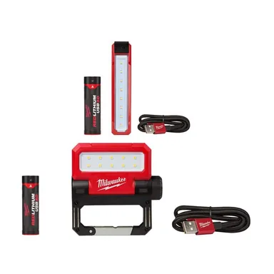 Milwaukee 2112-21-2114-21, bundle: 445 Lumens LED Rover Rechargeable Pocket Flood Light & 550 Lumens LED Rechargeable Pivoting Flood Light (2-Pack)