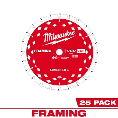 Milwaukee 48-40-1720, accessory: 7-1/4 in. x 24-Tooth Tungsten Carbide Framing Circular Saw Blade (25-Pack)