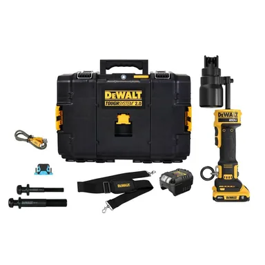 DeWalt DCE600D1, kit: 20V Lithium-Ion Cordless Knock-Out Tool Kit with 2 Ah Battery, Charger and Kit Box (photograph from the Home Depot listing)