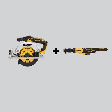 DeWalt DCS565BWDCF513B, bundle: 20V MAX Cordless Brushless 6-1/2 in. Circular Saw and ATOMIC 20V MAX Cordless 3/8 in. Ratchet (Tools-Only)