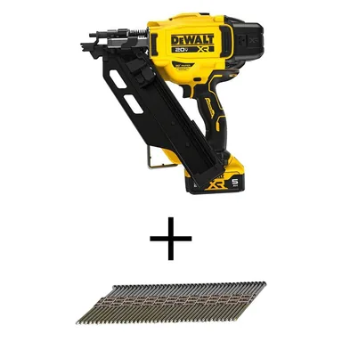 DeWalt DCN930P1WD131FH, bundle: 20V 30° Cordless Framing Nailer Kit and 3-1/4 in. x 0.131 in. Collated Nail (2500 Pieces) with 5Ah Battery and Charger
