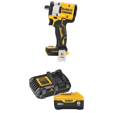DeWalt DCF921BWDCB206C, bundle: ATOMIC 20V MAX Lithium-Ion Cordless Brushless 1/2 in. Variable Speed Impact Wrench with 6.0 Ah Battery and Charger Kit