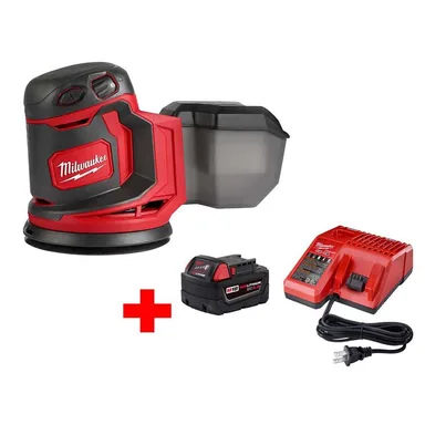Milwaukee 2648-20-48-59-1850, bundle: M18 18V Lithium-Ion Cordless 5 in. Random Orbit Sander with M18 Starter Kit (1) 5.0Ah Battery and Charger