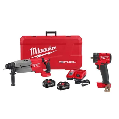 Milwaukee 2916-22-2854-20, bundle: M18 FUEL ONE-KEY 18V Lith-Ion Brushless 1-1/4 in. SDS-Plus D-Handle Rotary Hammer w/(2) Batteries & Impact Wrench