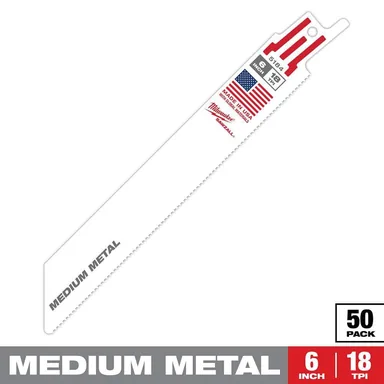 Milwaukee 48-01-6184, accessory: 6 in. 18 TPI Medium Metal Cutting SAWZALL Reciprocating Saw Blades (50-Pack)