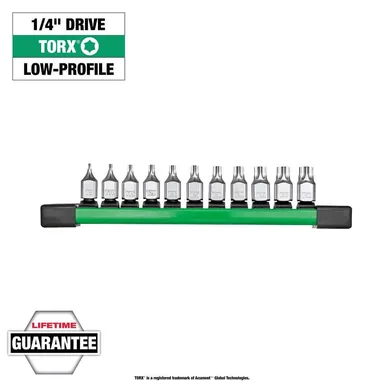 Milwaukee 48-22-9533, unpowered: 1/4 in. Drive Low-Profile TORX Bit Socket Set (11-Piece) (photograph from the Home Depot listing)