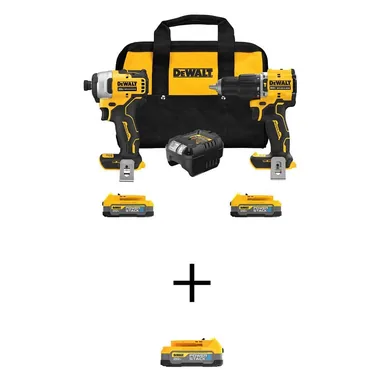 DeWalt DCK226E2WCBP034, bundle: 20V MAX Lithium-Ion Cordless 2-Tool Combo Kit with (3) POWERSTACK 1.7Ah Batteries and Charger