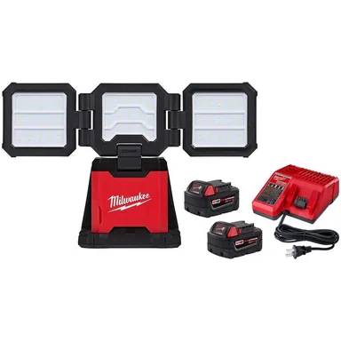 Milwaukee 2368-20-48-59-1852B, bundle: M18 18-Volt Lithium-Ion Cordless 4500 Lumens ROVER Dual Power Triple-Panel Light with Two 5.0Ah Batteries and Charger
