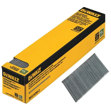DeWalt DCA15250-2, accessory: 2-1/2 in. x 15-Gauge Bright Finish Angled Finish Nails (2500 Pieces) (photograph from the Home Depot listing)