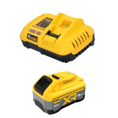 DeWalt DCB2108C, accessory: 20V MAX XR Power-Pack Lithium-Ion Starter Kit with 8. 0Ah Battery and Charger (photograph from the Home Depot listing)