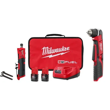 Milwaukee 2486-22-2415-20, bundle: M12 FUEL 12V Lithium-Ion 1/4 in. Cordless Straight Die Grinder Kit w/M12 3/8 in. Right Angle Drill