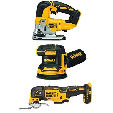 DeWalt DCK300P1, bundle: 20V MAX XR Lithium-Ion Woodworking 3 Tool Combo Kit with Oscillating Tool, Jigsaw, 5 in. Random Orbital Sander (photograph from the Home Depot listing)