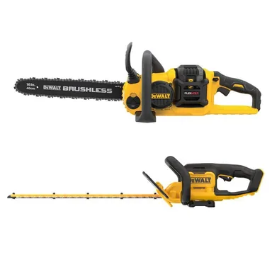 DeWalt DCCS670T1WT821B, bundle: FLEXVOLT 60V MAX 16 in. Brushless Cordless Chainsaw Kit with (1) 2.0 Ah Battery and Charger w/20V 22 in. Hedge Trimmer