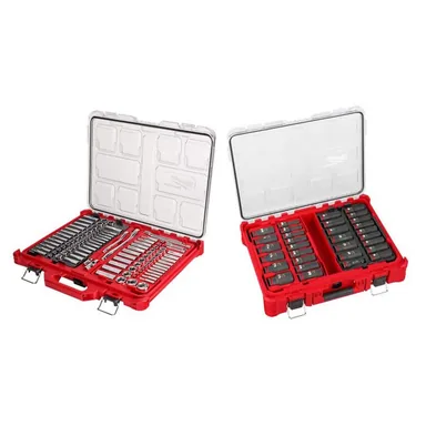 Milwaukee 48-22-9486-49-66-6806, bundle: 3/8 in. & 1/4 in. Drive SAE/Metric Ratchet w/Socket Set & 1/2 in. Drive Metric Impact Sockets w/PACKOUT Cases(137-Piece)