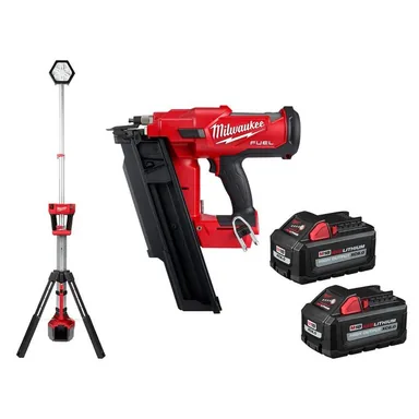 Milwaukee 2131-20-2744-20-48-11-1862, bundle: M18 18-Volt Lithium-Ion Cordless Tower Light w/3-1/2 in. 21-Degree Framing Nailer, Two 6Ah HO Batteries