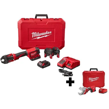 Milwaukee 2674-22C-2470-21, bundle: M18 18- volt Lithium-Ion Cordless Short Throw Press Tool Kit with 3 PEX Crimp Jaws with M12 PVC Shear Kit
