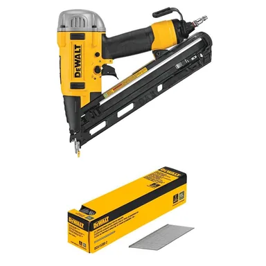 DeWalt DWFP72155W200-2, bundle: 2-1/2 in. 15-Gauge Pneumatic DA Finish Nailer with 2 in. x 15-Gauge Bright Finish Angled Finish Nails (2500 Pieces)