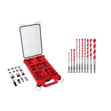 Milwaukee 48-32-4082-48-20-9058, bundle: SHOCKWAVE Impact Duty Alloy Steel Driver Bit Set with PACKOUT Case w/Carbide Hammer Drill Bit Set (110-Piece)
