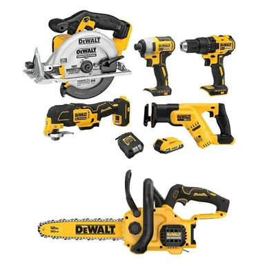 DeWalt DCK540D1WCS621B, bundle: 20V MAX Lithium-Ion Cordless Combo Kit (5-Tool) and 20V MAX 12 in. Brushless Chainsaw with 2.0 Ah Battery and Charger