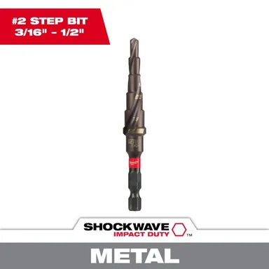 Milwaukee 48-89-9242, accessory: SHOCKWAVE 3/16 in. - 1/2 in. #2 Impact-Rated Titanium Step Drill Bit (6-Steps) (photograph from the Home Depot listing)
