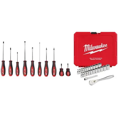 Milwaukee 48-22-2710-48-22-9044, bundle: Combination Screwdriver Set with 1/4 in. Drive SAE/Metric Ratchet and Socket Mechanics Tool Set (35-Piece)